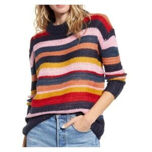 Good Luck Gem Striped Sweater Size Small Open Knit Pullover‎ Multi Color